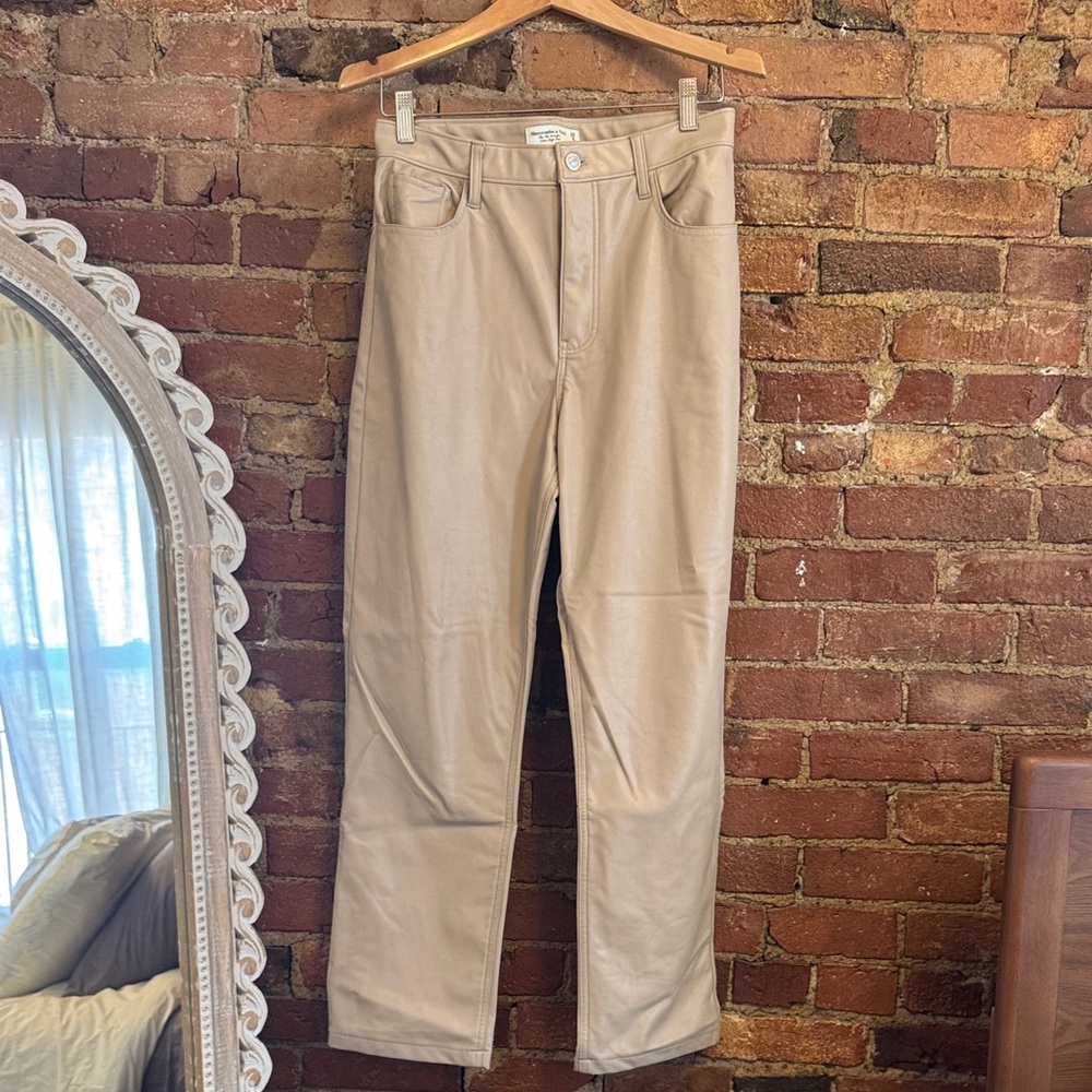 Abercrombie Tan Vegan Leather Straight Leg Pant